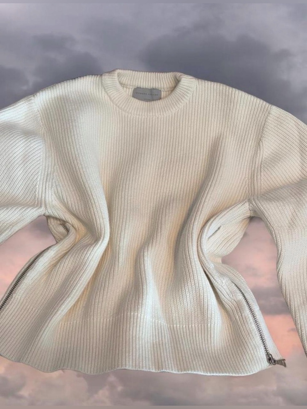 modern citizen organic cotton ivory sweater with side zipper